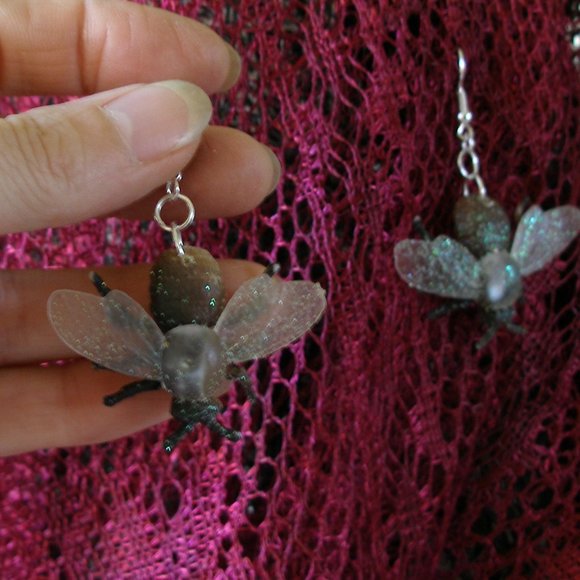 Fly Glitter Earrings Insect Halloween Handcrafted Entomology… - Picture 1 of 12